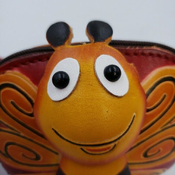 Cute Butterfly Bee Gift Leather Wallet Wristlet Handmade Happy Kawaii Coin Purse - Picture 4 of 14